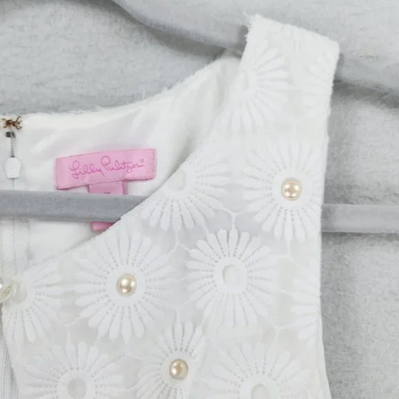 Lilly Pulitzer Dress Womens 12 Resort White Nicci Pinwheel Organza Floral Lace - Picture 3 of 16